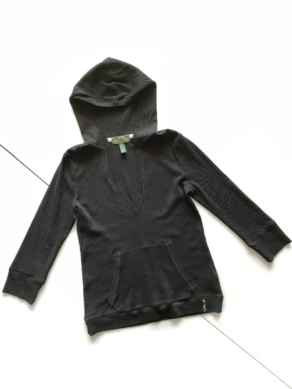 Vintage Lauren Ralph Lauren Active Black Thermal Deep V Hoodie Size M